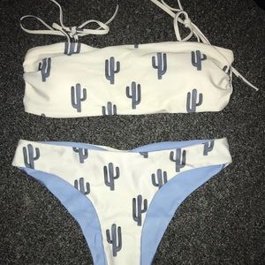 Blue and white bikini
